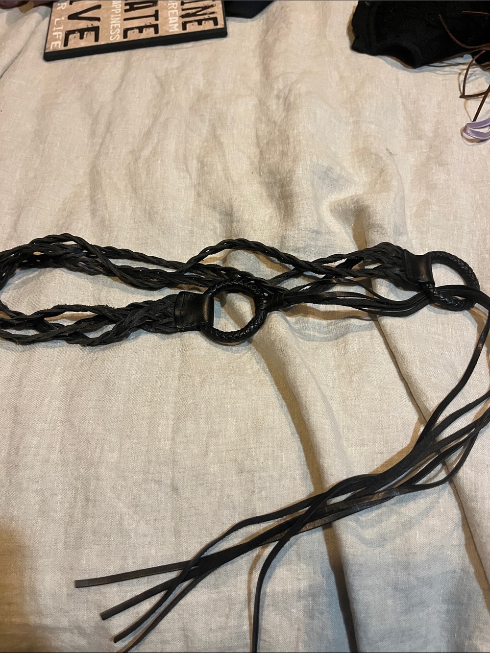 Boho Black Braided faux Leather Waist Belt with Rings
